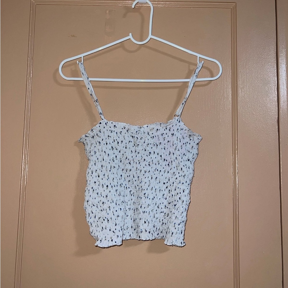 Brandy Melville white top with blue flowers